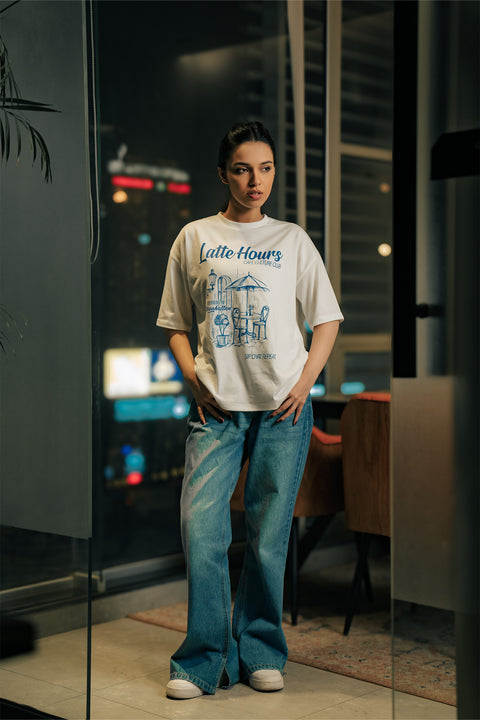 Crew Neck Graphic Tee - Latte Hours