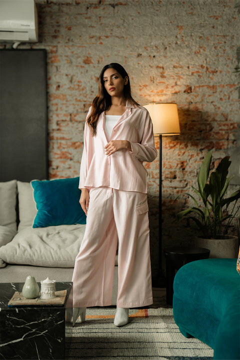 Co-ord Set with Cargo Pants - Pastel Pink