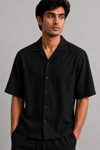 Cuban Collar Boxy Fit Shirt – Black