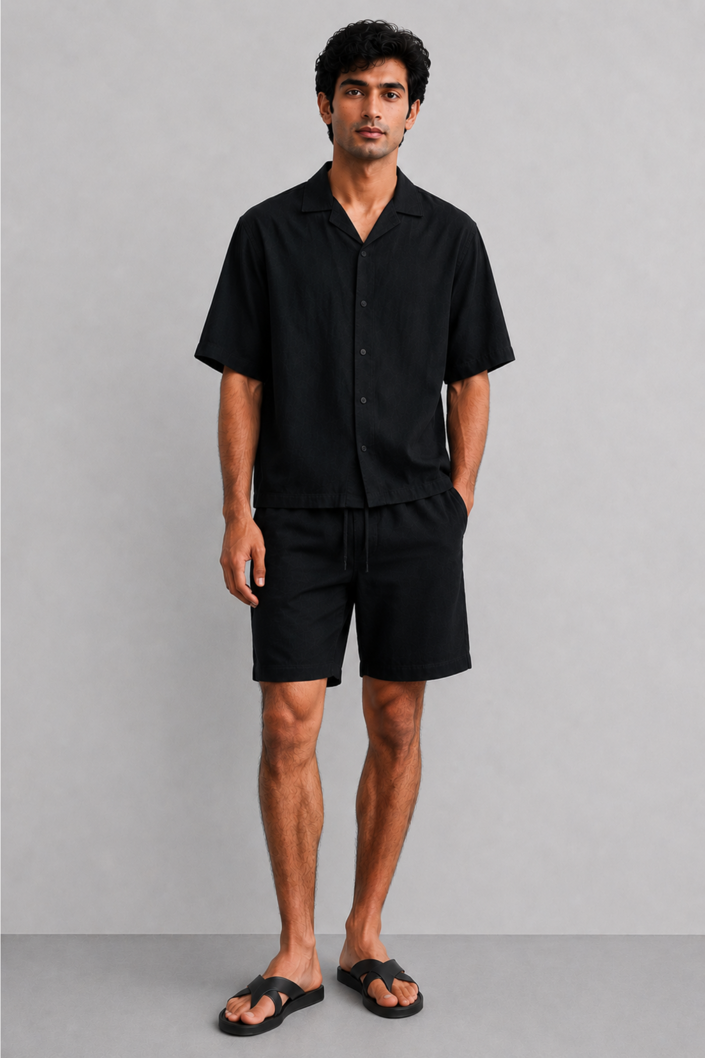 Cuban Collar Boxy Fit Shirt – Black Secondary image