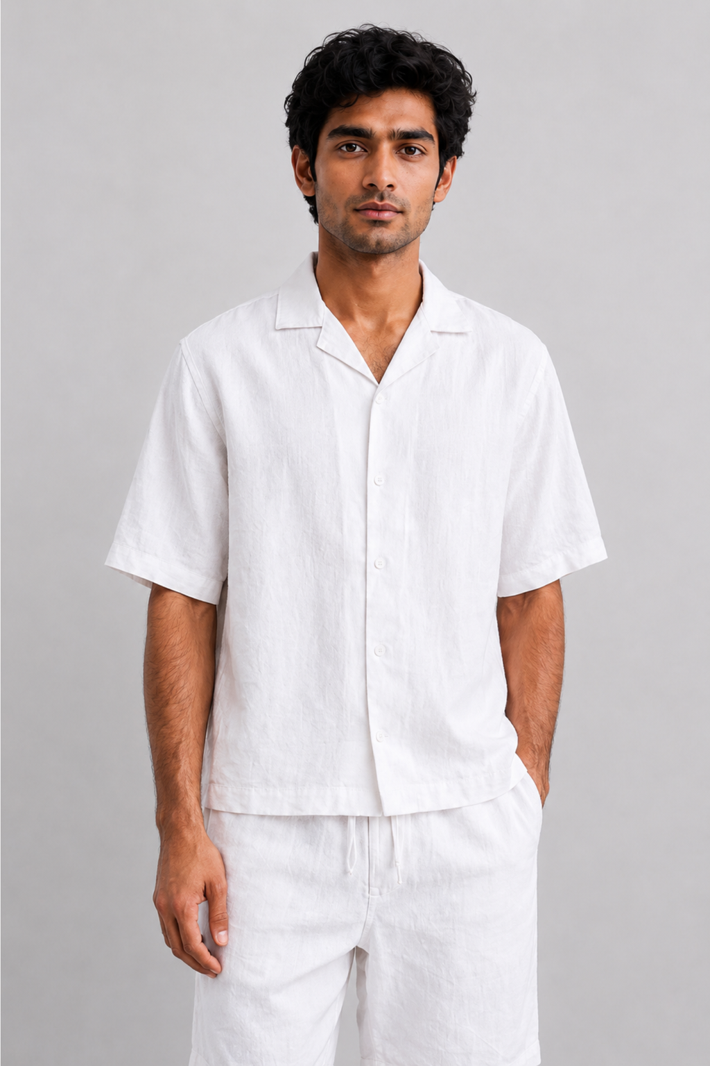 Cuban Collar Boxy Fit Shirt – White