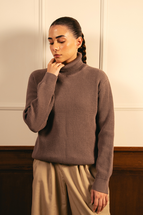 Warm Twilight Turtleneck Sweater - Dusty Taupe