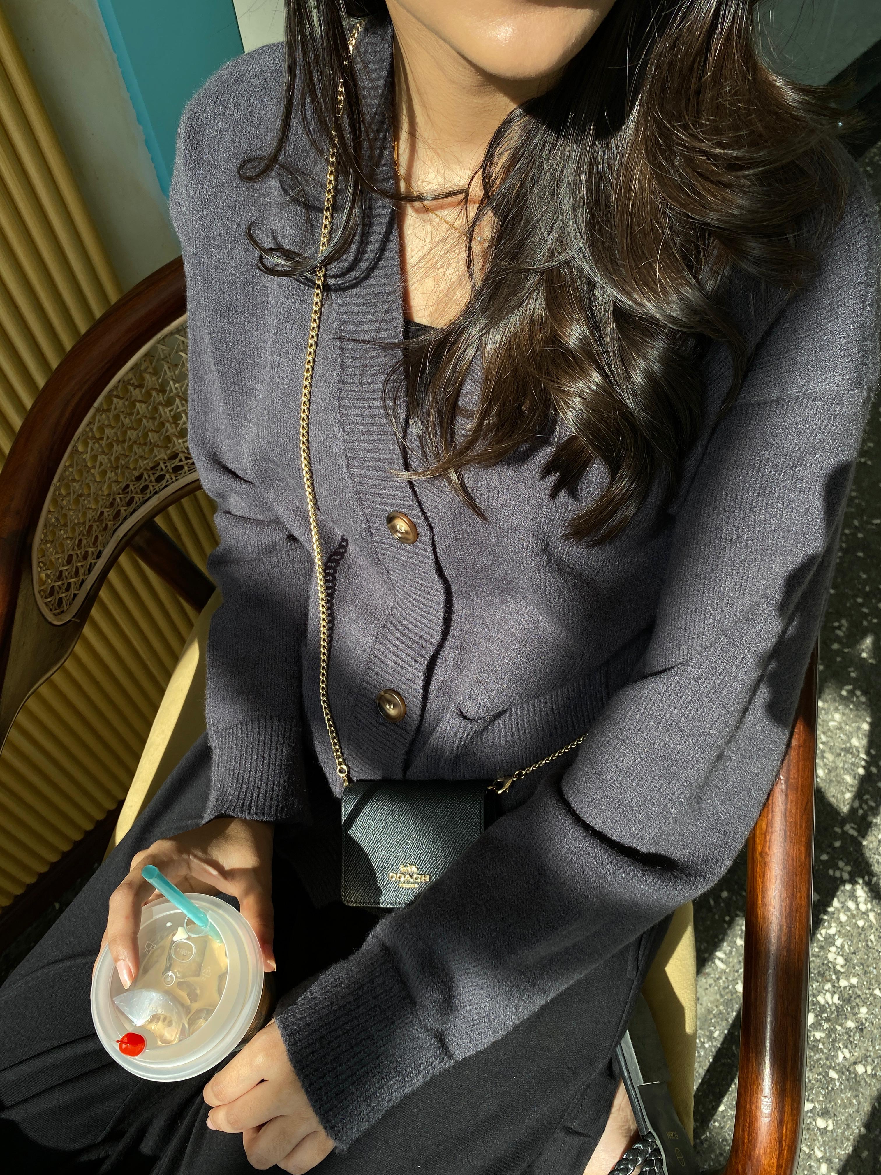 Snug-fit Wool Cardigan - Charcoal Main image