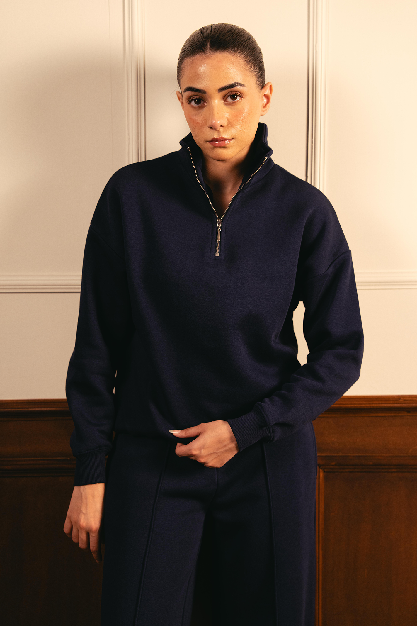 Women Classic Quarter Zip-up Sweatshirt - Navy Blue Main image
