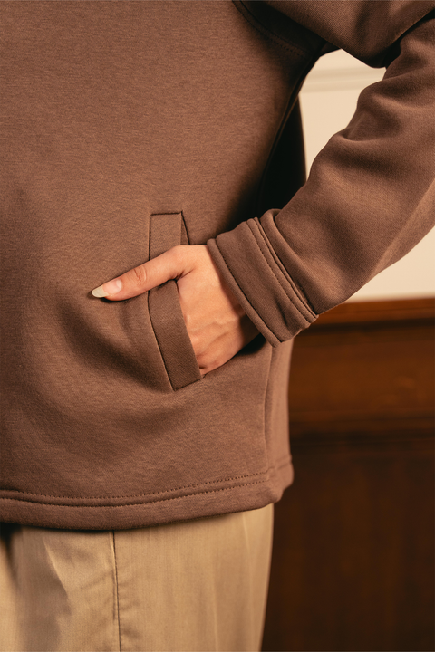 Women Full Zipper Jacket - Brown