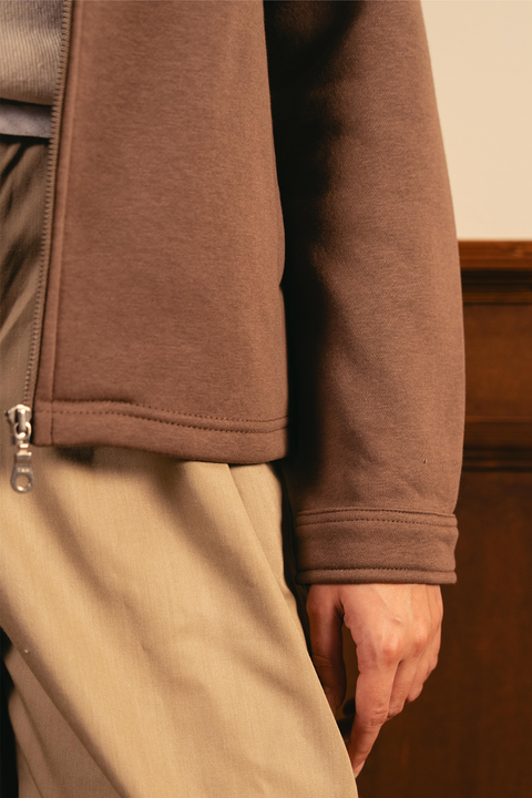 Women Full Zipper Jacket - Brown