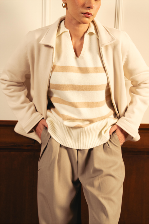 Women Full Zipper Jacket - Ivory