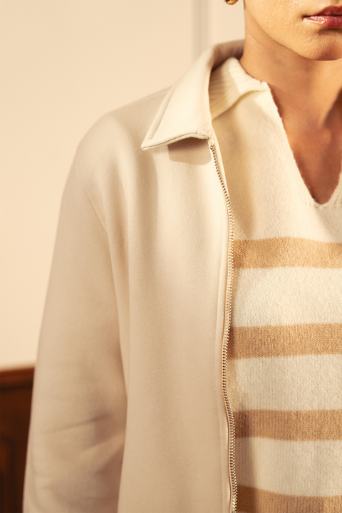 Women Full Zipper Jacket - Ivory