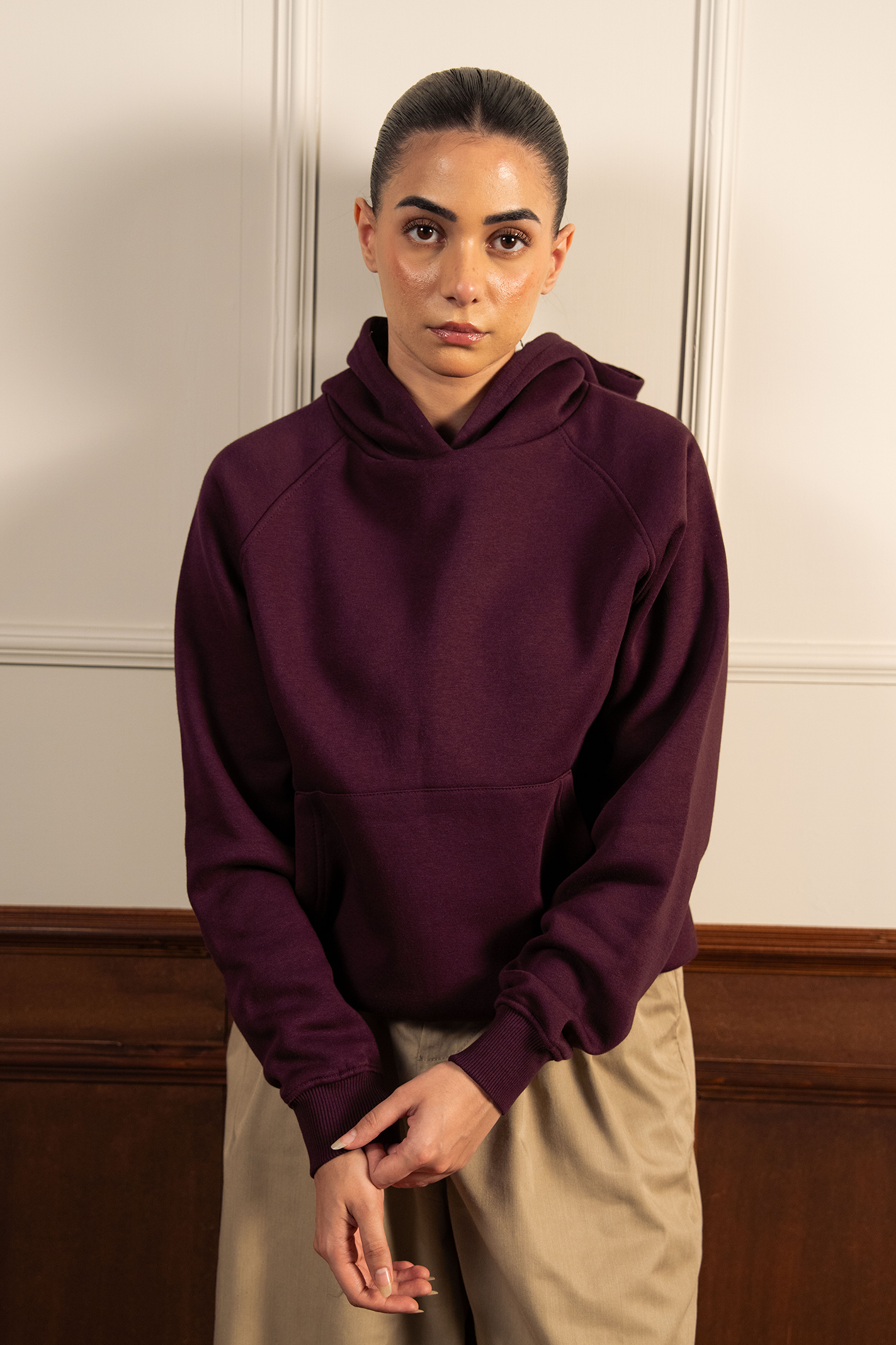 Women Heavy Fleece Pull-over Hoodie - Wine Main image