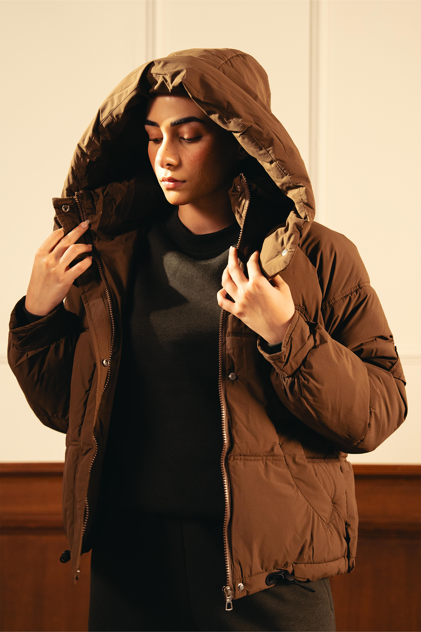 Cozy Hooded Puffer Jacket - Coffee Secondary image