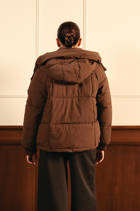 Cozy Hooded Puffer Jacket - Coffee