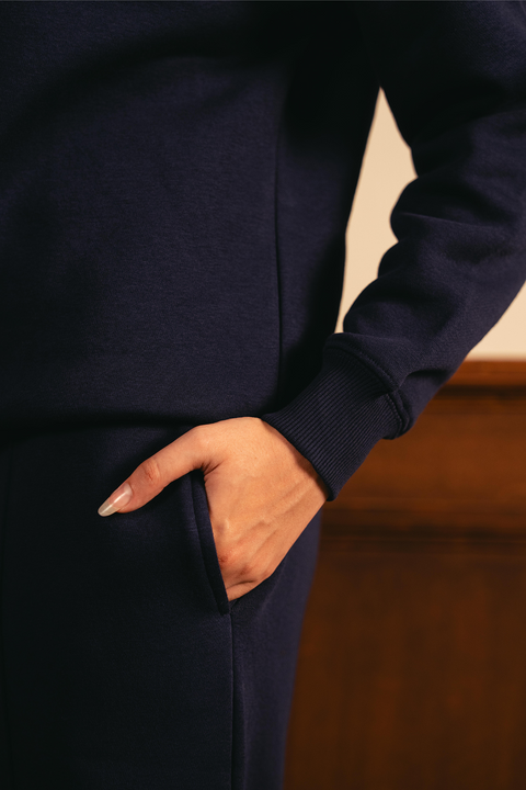 Women Classic Quarter Zip-up Sweatshirt - Navy Blue