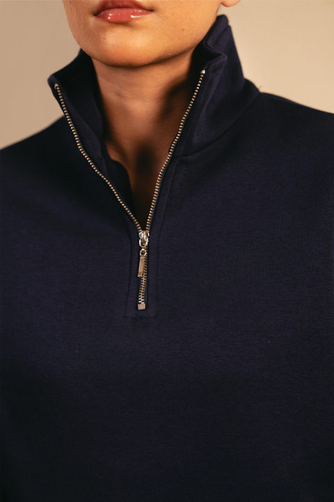 Women Classic Quarter Zip-up Sweatshirt - Navy Blue