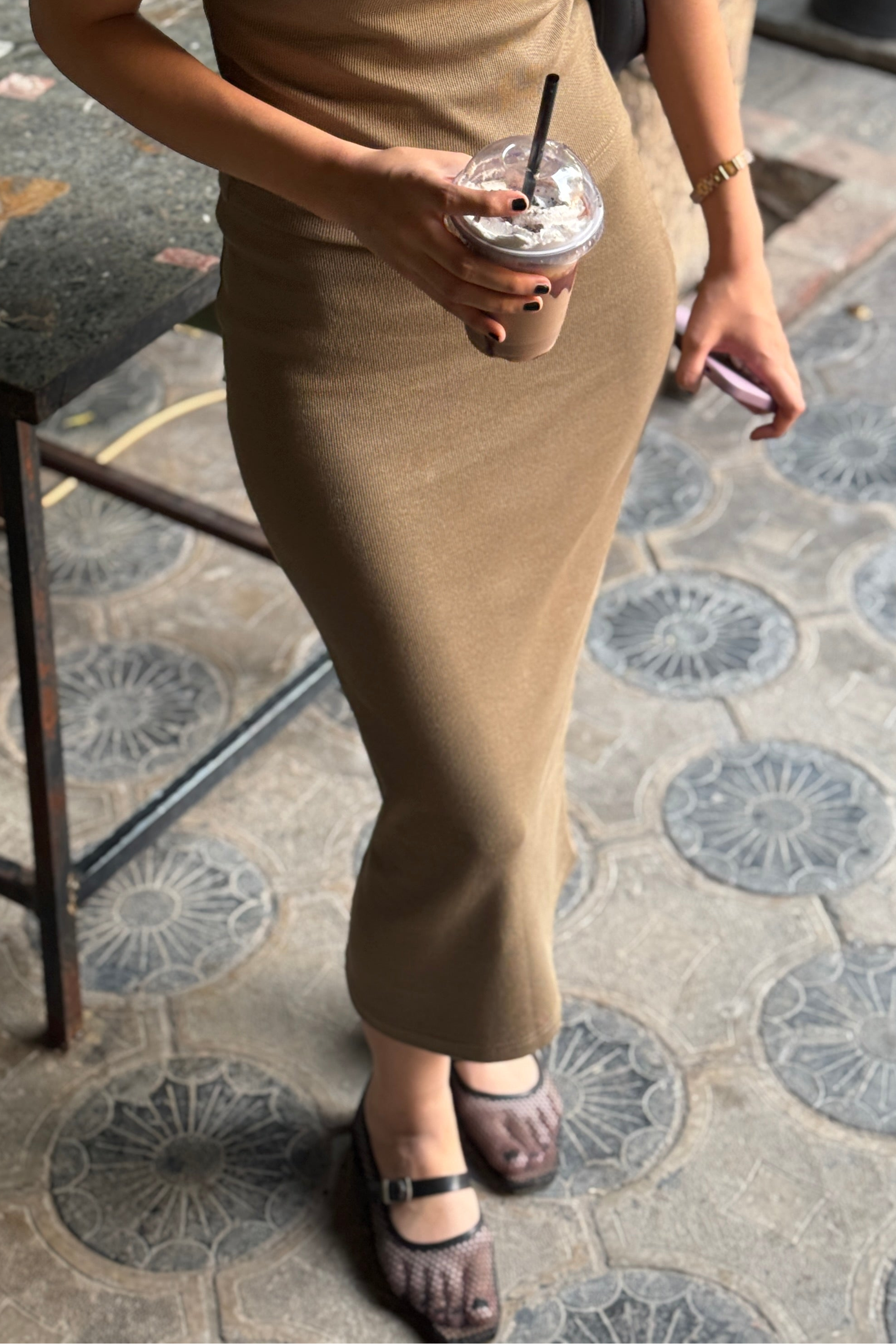 Slim fit Rib Skirt - Olive Main image