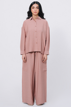 Textured button-down Co-Ord Set - Pink