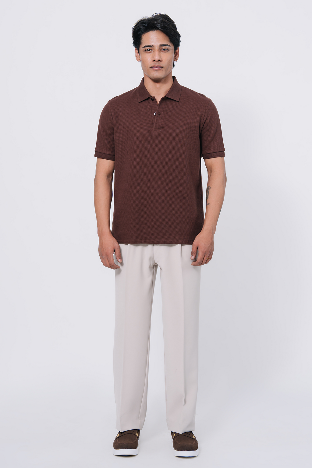 Diamond Texture Polo Shirt - Brown