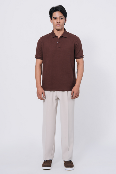 Diamond Texture Polo Shirt - Brown