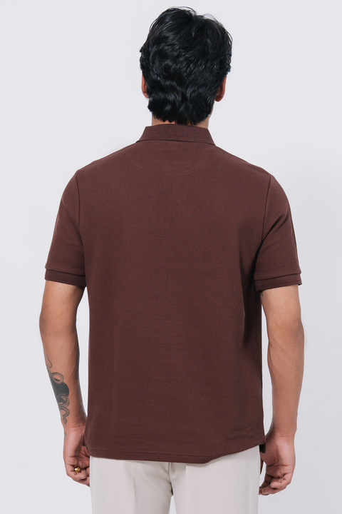 Diamond Texture Polo Shirt - Brown