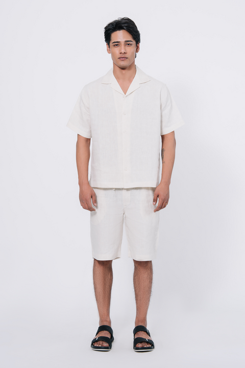 Cuban Collar Boxy Fit Shirt - White