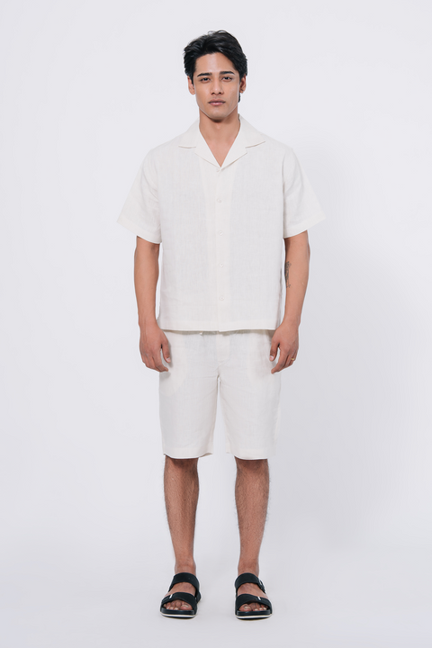 Men's Cuban Collar Co-ord Set - White