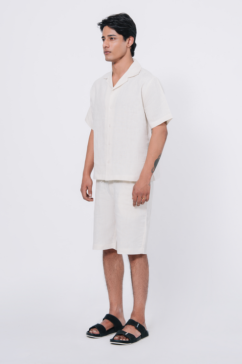 Men's Cuban Collar Co-ord Set - White