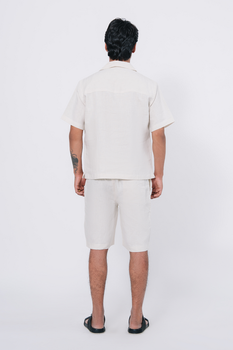 Men's Cuban Collar Co-ord Set - White