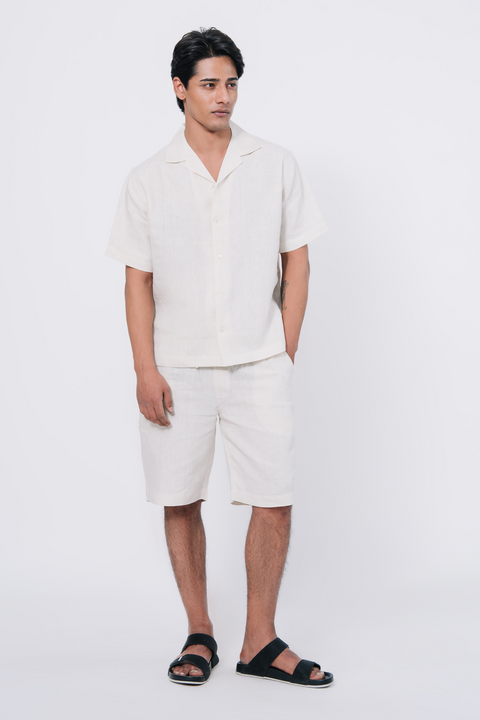 Men's Cuban Collar Co-ord Set - White