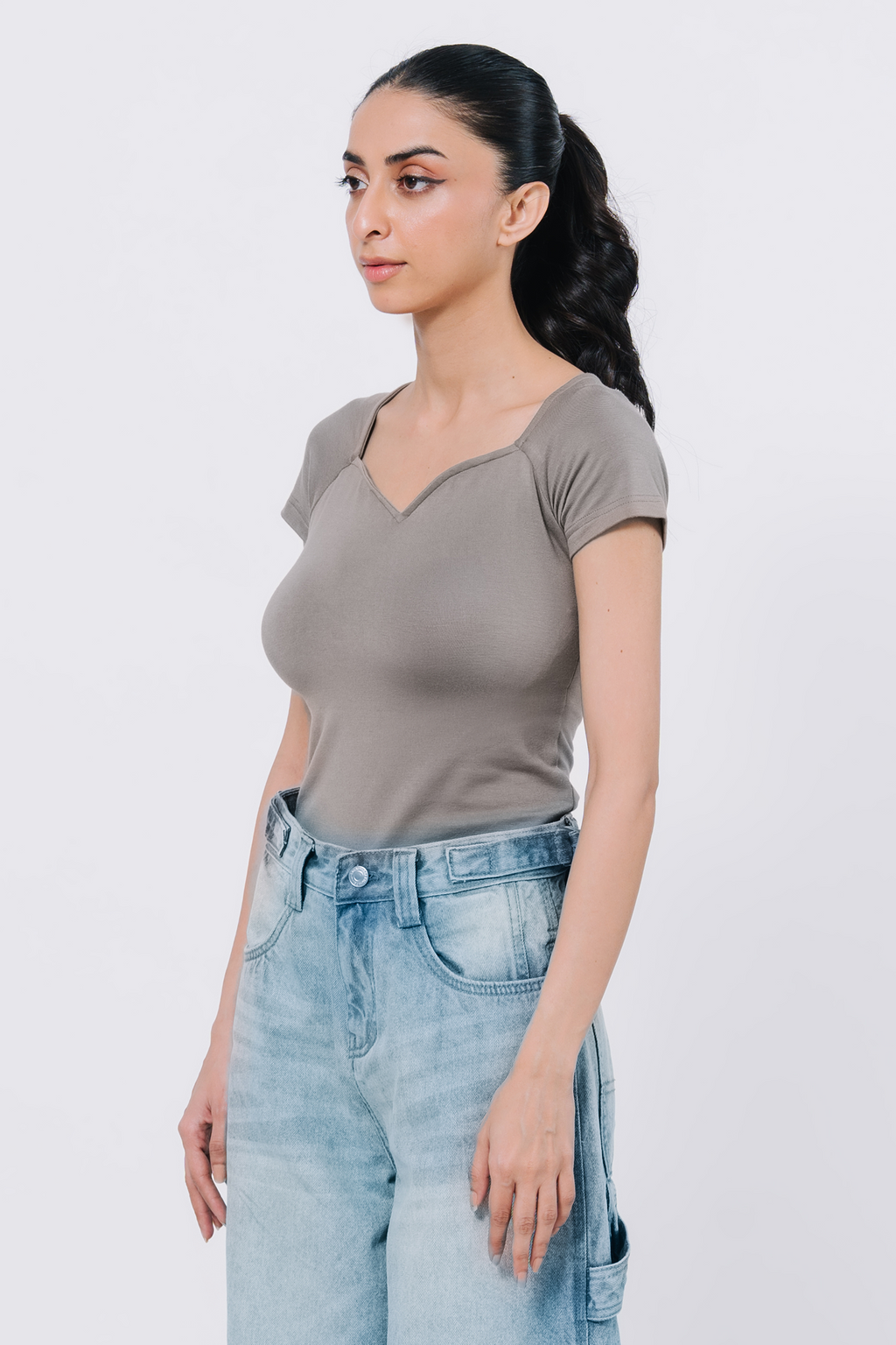 Sweetheart neck top - Sand