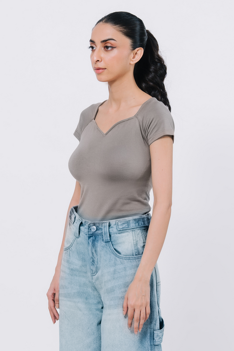 Sweetheart neck top - Sand
