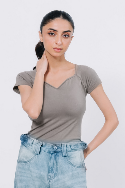 Sweetheart neck top - Sand