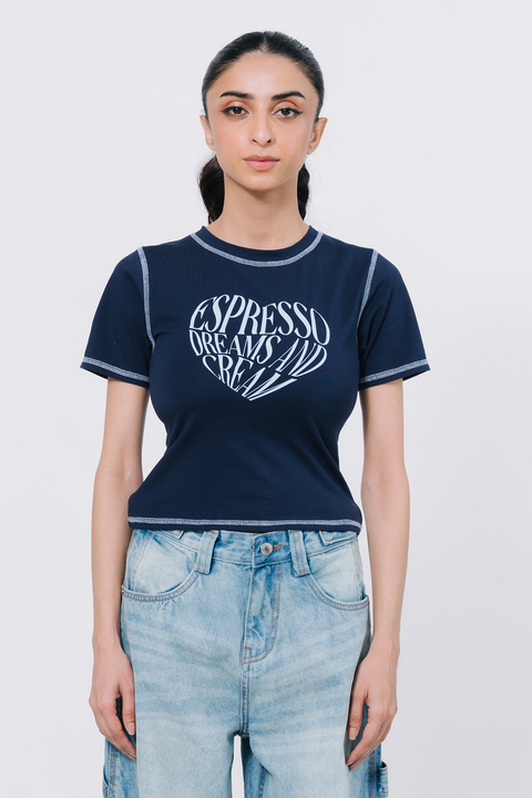 Body Fit Graphic Top - Navy Blue