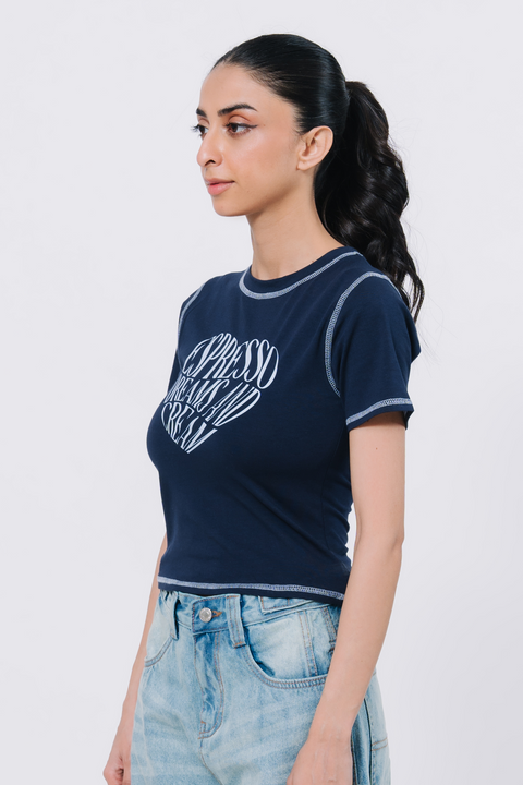 Body Fit Graphic Top - Navy Blue