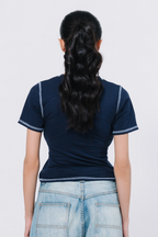 Body Fit Graphic Top - Navy Blue