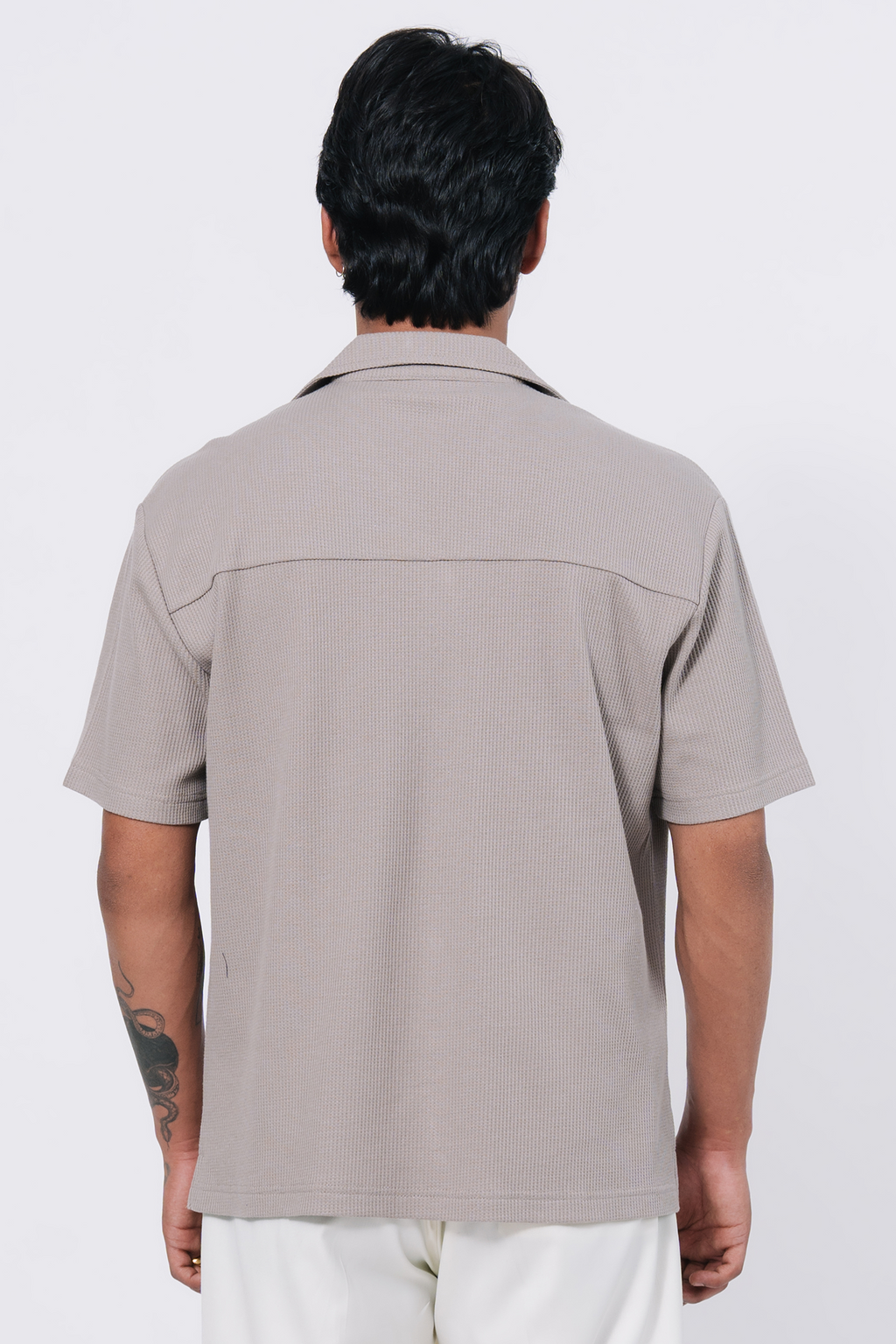 Boxy Fit Waffle Shirt – Greyish Beige