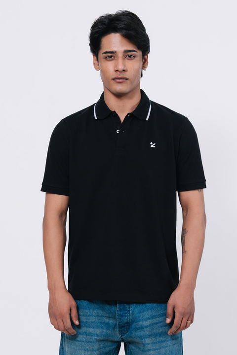 Pique Texture Polo Shirt - Black