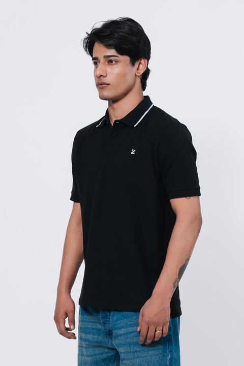 Pique Texture Polo Shirt - Black