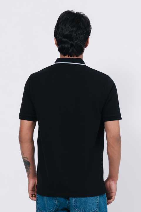 Pique Texture Polo Shirt - Black