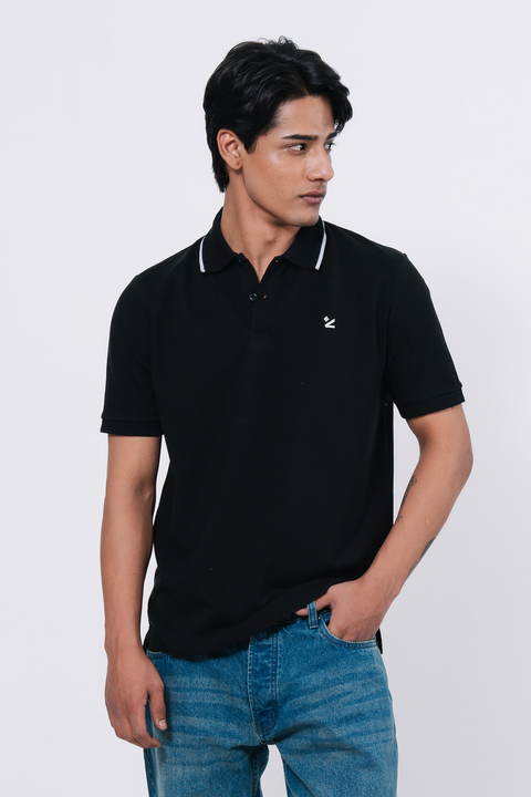 Pique Texture Polo Shirt - Black