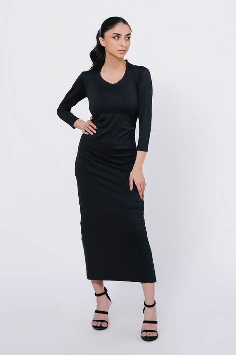 Pleated Bodycon Dress - Black