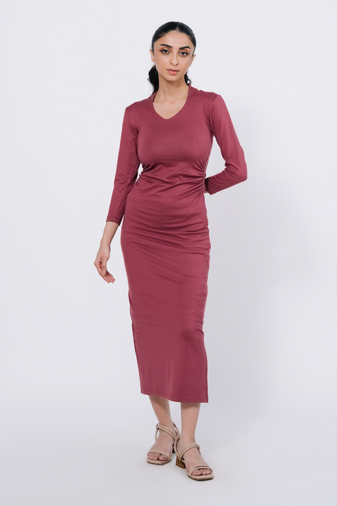 Pleated Bodycon Dress - Ash Rose