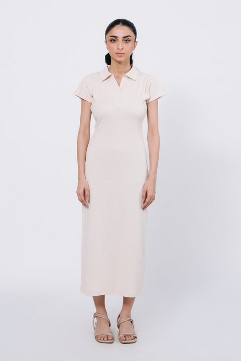 Slim Fit Polo Dress - Biege