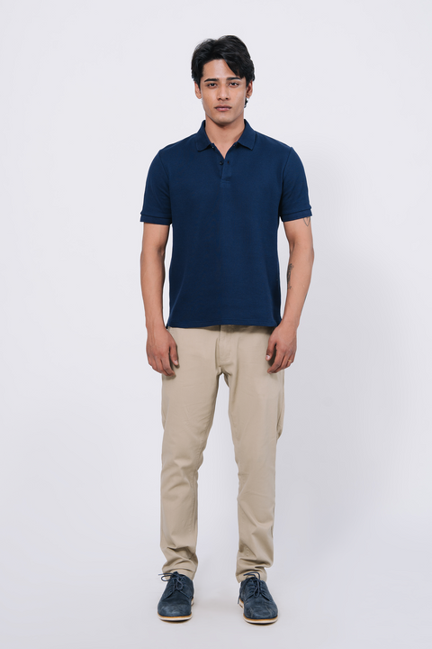 Diamond Texture Polo Shirt - Navy