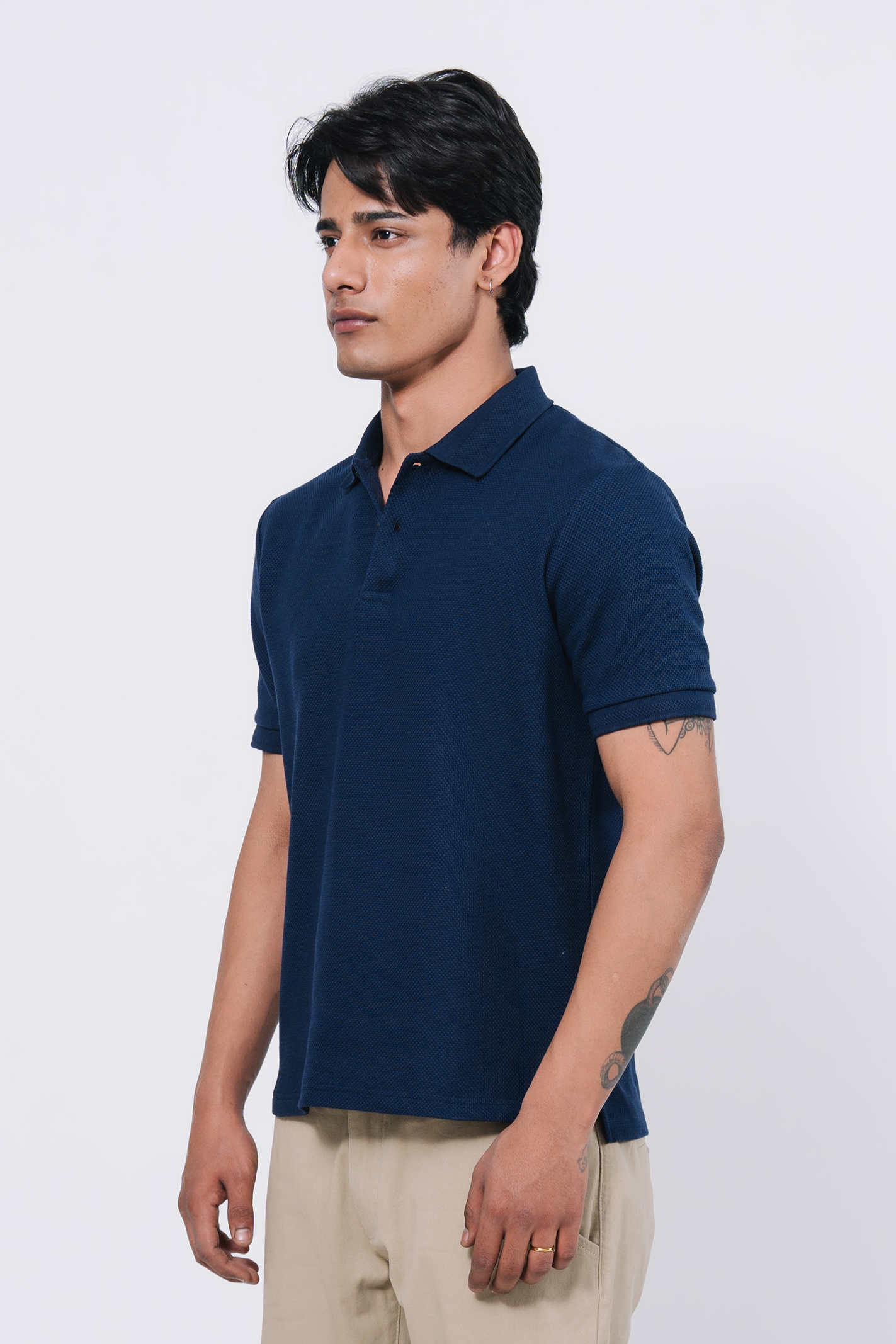 Diamond Texture Polo Shirt – Navy Blue