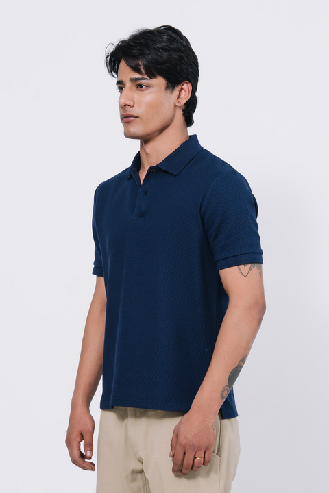 Diamond Texture Polo Shirt - Navy