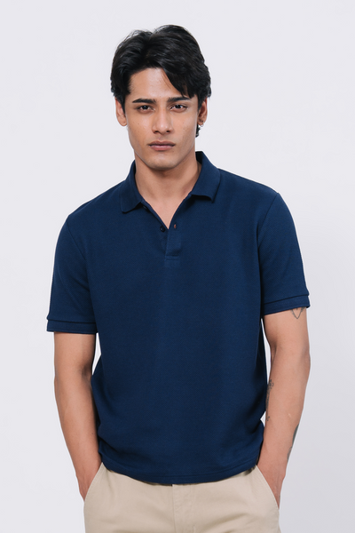 Diamond Texture Polo Shirt – Navy Blue