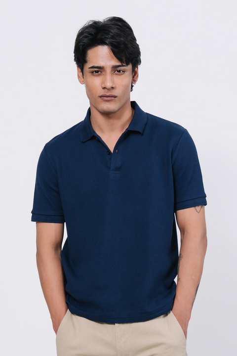 Diamond Texture Polo Shirt - Navy