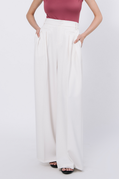 Pleated wide leg pants - White