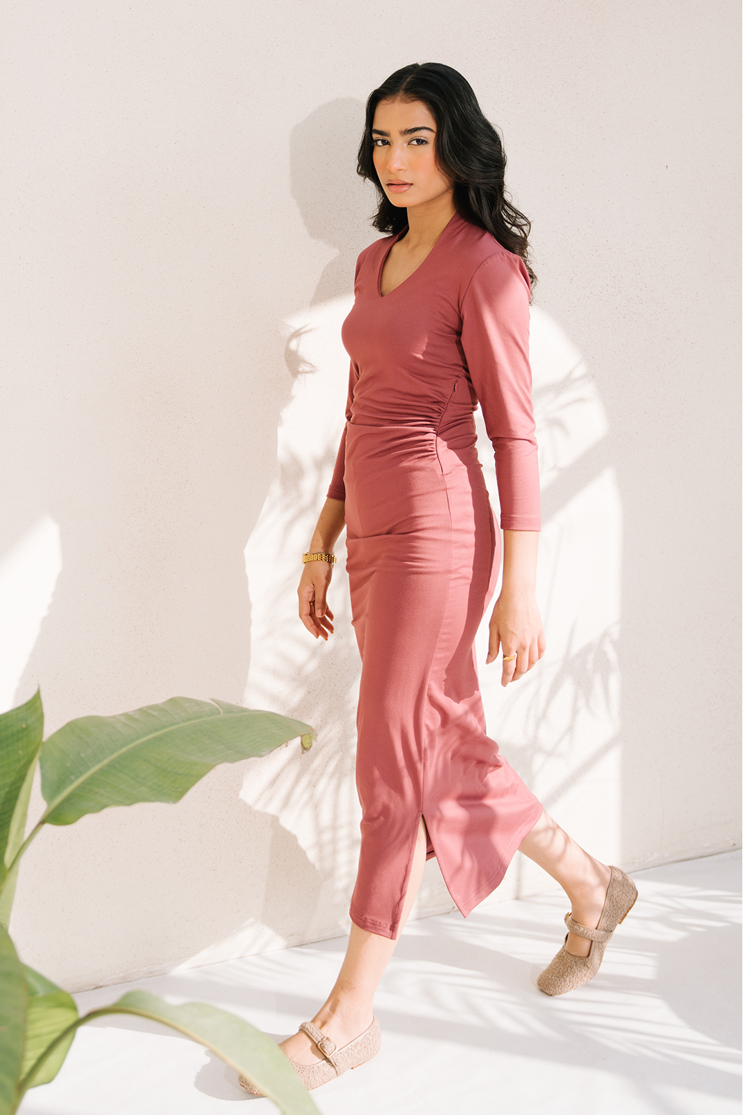 Pleated Bodycon Dress - Ash Rose Secondary image