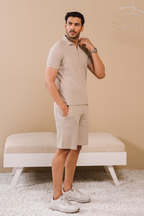 Zip-Up Waffle Polo Shirt – Oatmeal