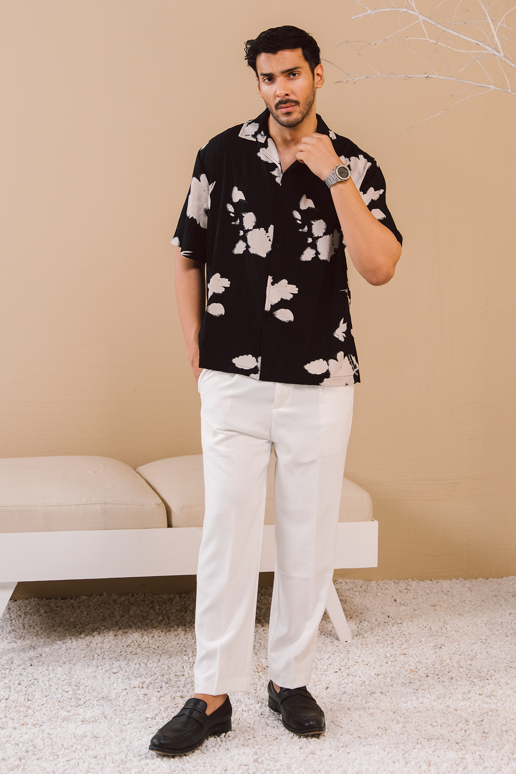 Textured Print Shirt – Black & White